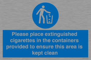 Please place extinguished cigarettes in the containers provided to ensure this area is kept clean